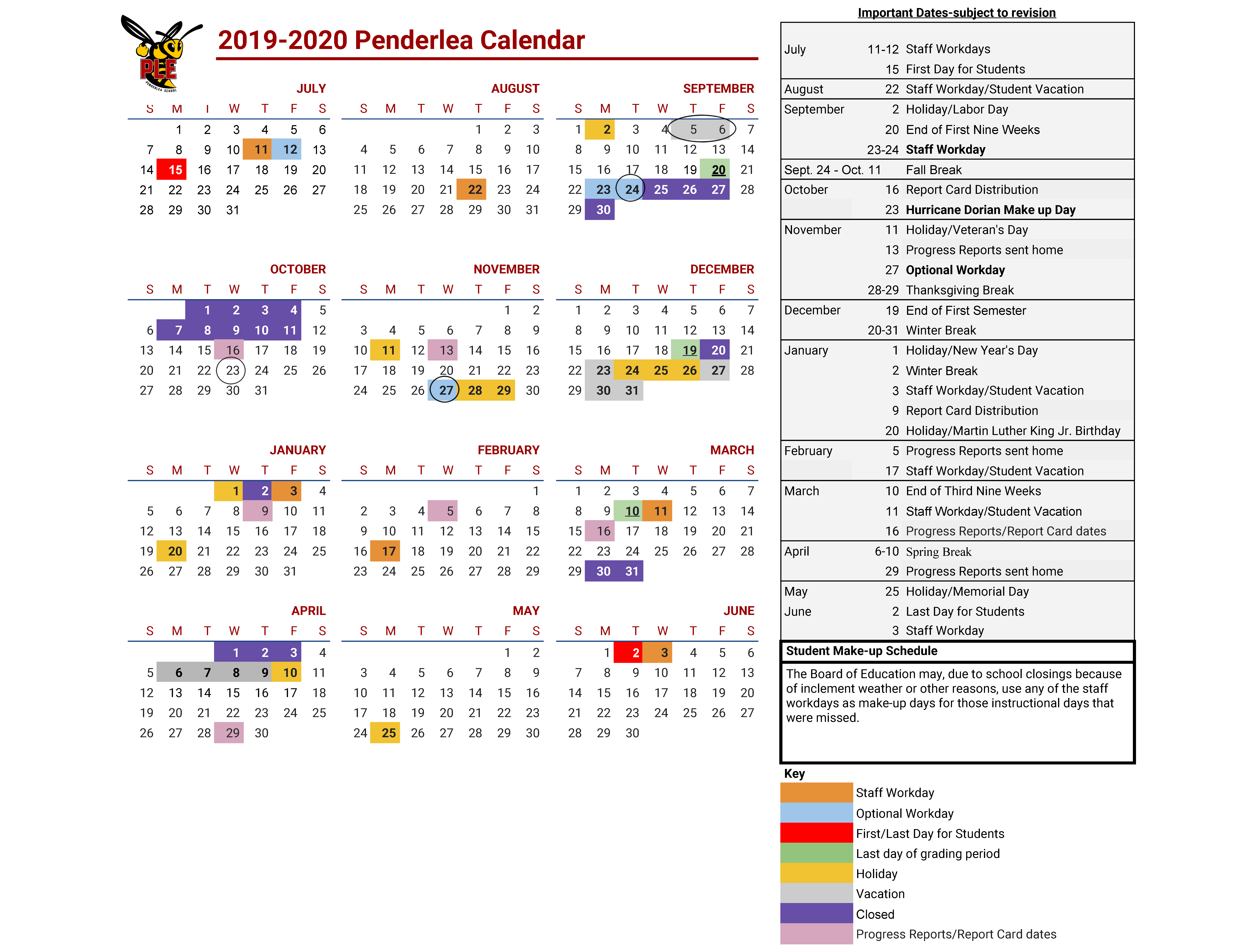 Official Pender County Schools Academic Calendar 2 Documents | Pender County Schools