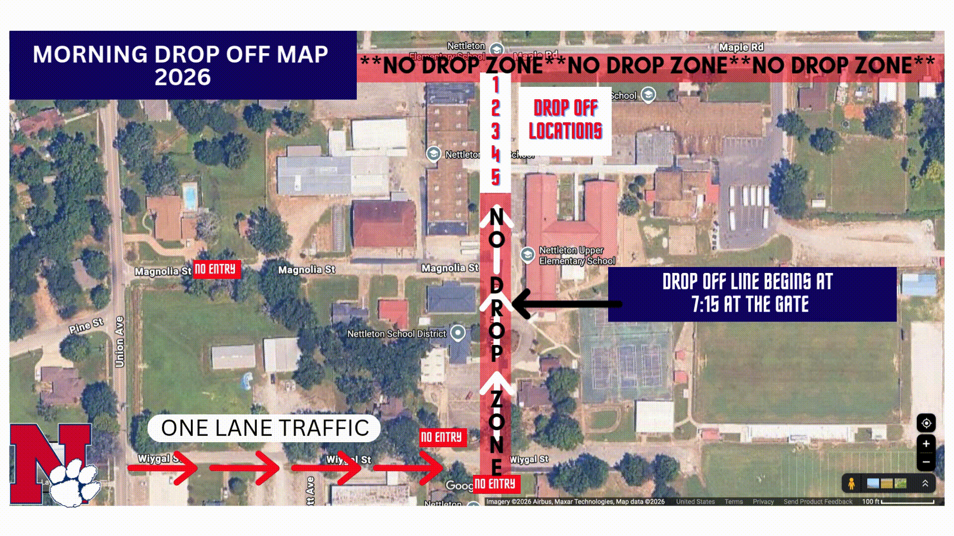 Animated map showing the morning student drop-off traffic route