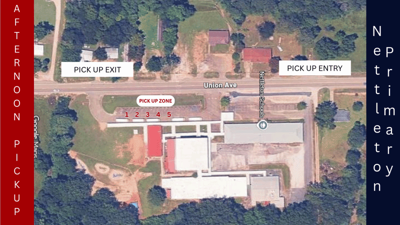 Animated map showing the Nettleton Primary School afternoon pickup traffic route