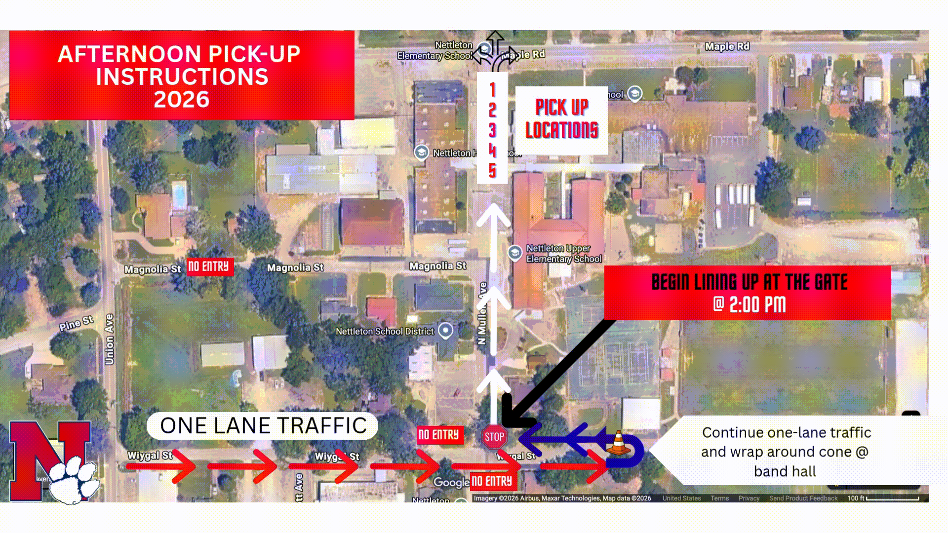 Animated map showing the afternoon student pickup traffic route