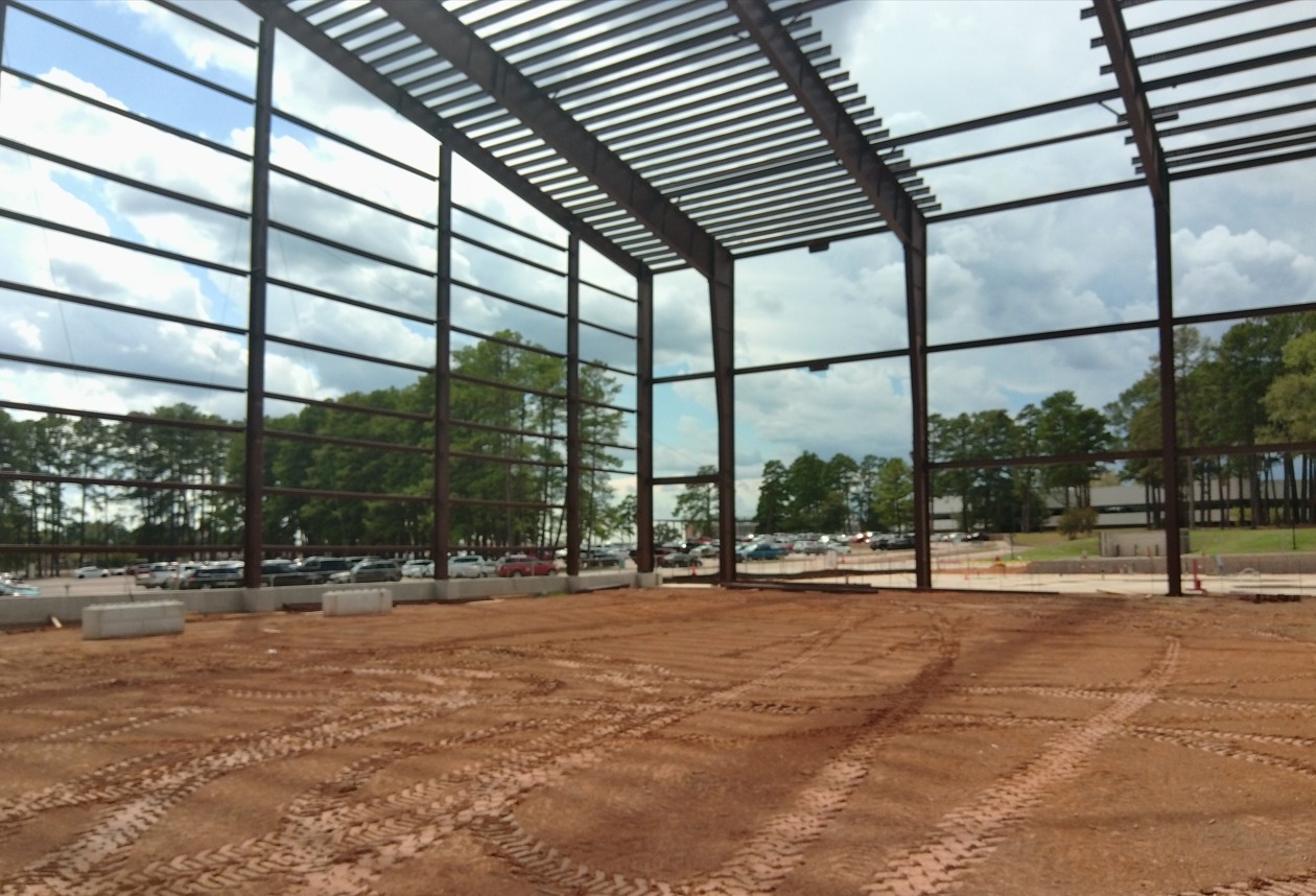 Structural steel rises on Longview ISD's new multipurpose facility.