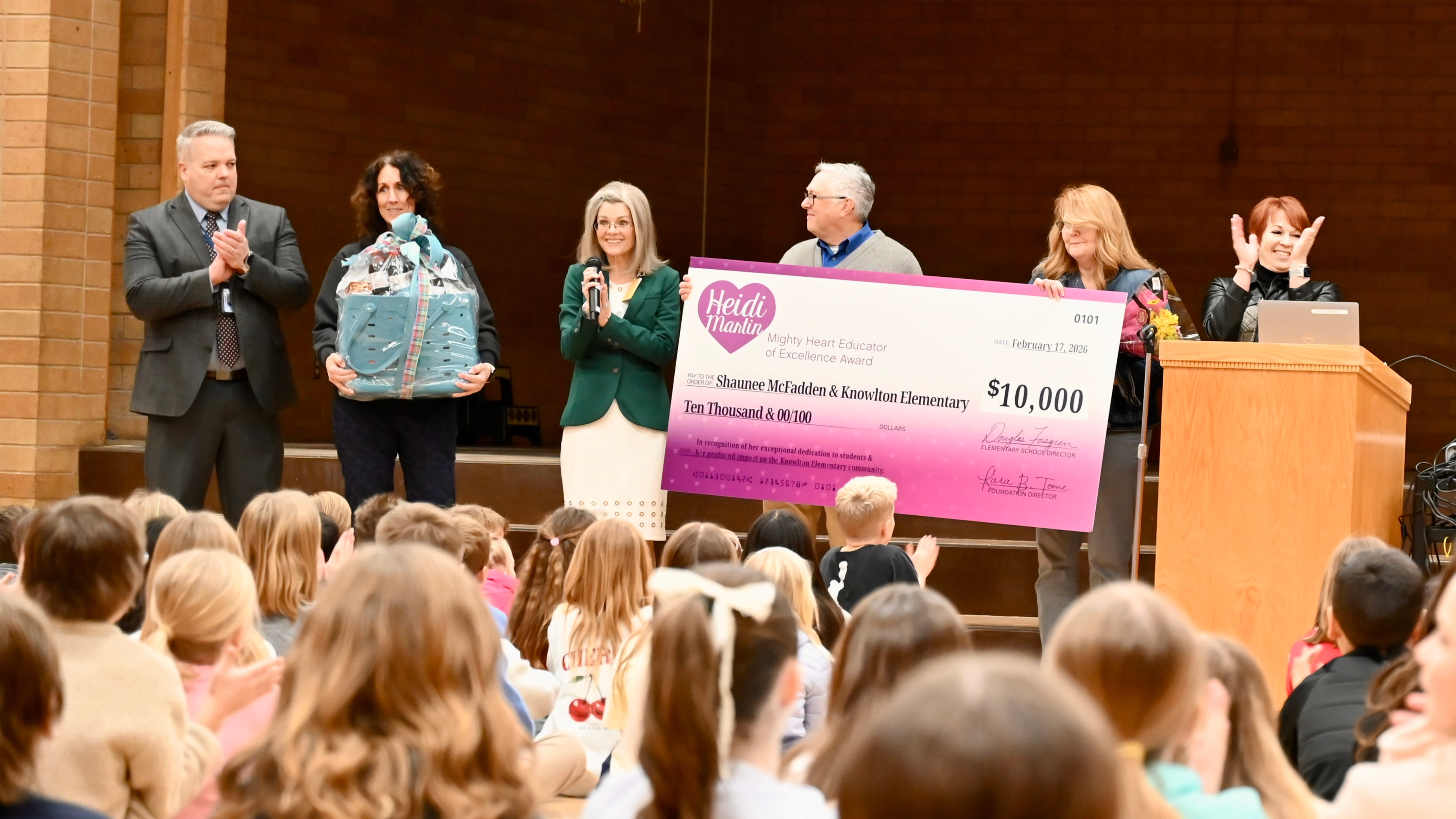 Photo from the award ceremony showing the room and stage